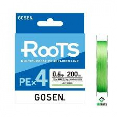 Шнур плетений Gosen RootsX4 Light green 200M 5,2 #0.6(12lb/5,2kg) Шнур плетений Gosen RootsX4 Light green 200M 5,2 #0.6(12lb/5,2kg)