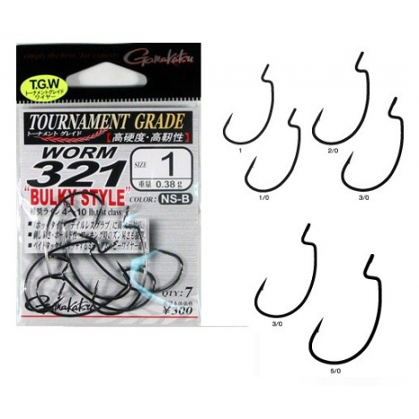 Гачок Gamakatsu офсетний WORM 321 Bulky #1/0 (9шт) Гачок Gamakatsu офсетний WORM 321 Bulky #1/0 (9шт)